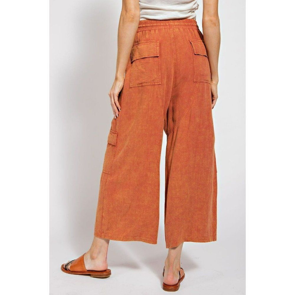 Easel It's All Good Mineral Washed Cargo Wide Leg Pants in Brick EB41457 - Picture 2 of 5